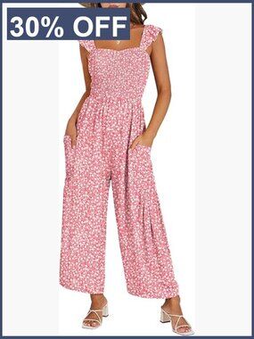 Wide Leg Smocked Romper Jumpsuit Sleeveless Casual Beach Outfit